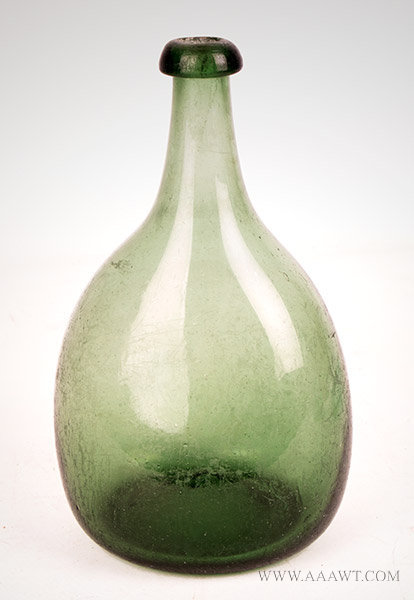 Chestnut Bottle, Free Blown Globular Flask, Medium Green
Likely New Jersey; note the lip finish
Late 18th Century, entire view